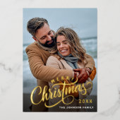 シンプルエレガントに輝くクリスマス5 PHOTO金ゴールド 箔シーズンカード (正面)