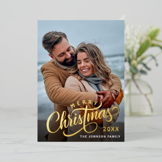 シンプルエレガントに輝くクリスマス5 PHOTO金ゴールド 箔シーズンカード (立ち正面)