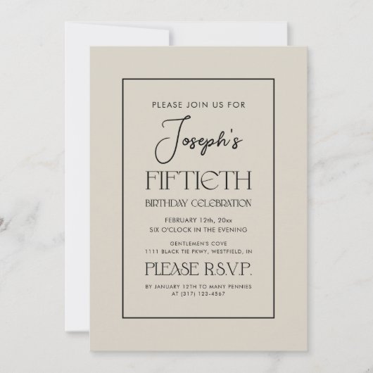 シンプルエレガントの50歳の誕生日パーティー 招待状 (正面)