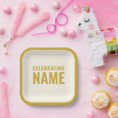 シンプルエレガントはっきりしたベージュ色金ゴールドお祝い ペーパープレート (パーティー)