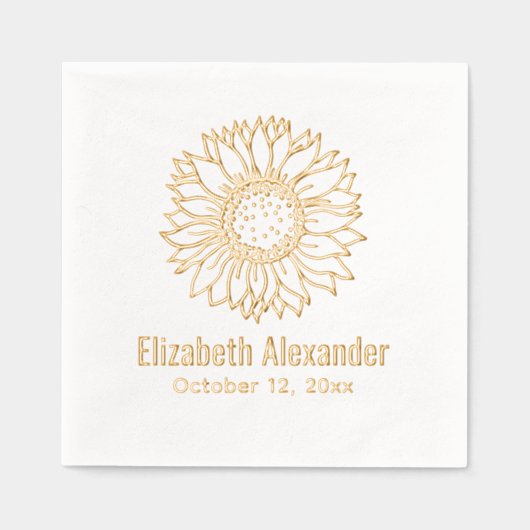 シンプルエレガントひまわり開花#4氏名日付 箔ナプキン (正面)