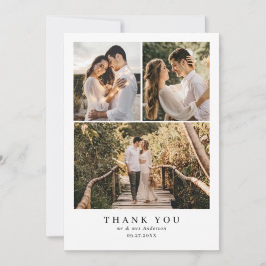 シンプルエレガントほこりっぽいピンクのモノグラム結婚写真 サンキューカード