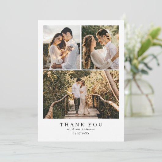 シンプルエレガントほこりっぽいピンクのモノグラム結婚写真 サンキューカード (スタンド正面)