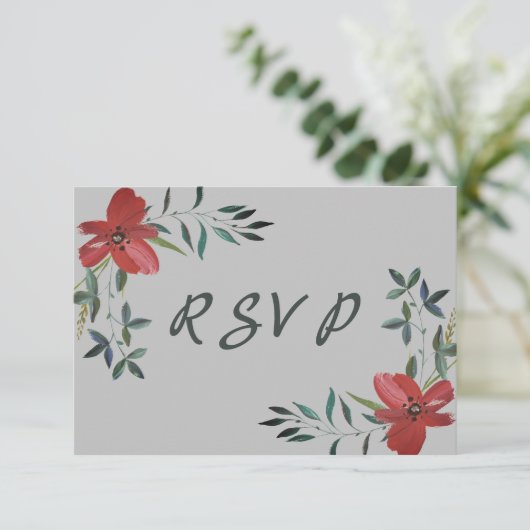 シンプルエレガントも水の色の赤いポピー結婚の 出欠カード (スタンド正面)