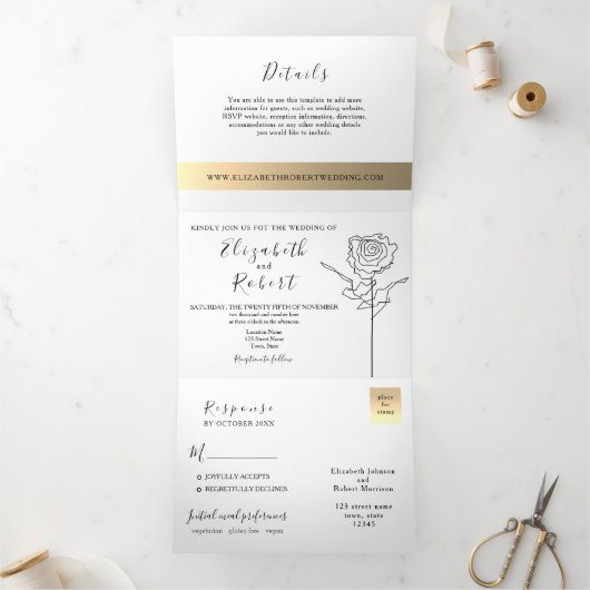 シンプルエレガントウェディングトリフォールド招待状 三つ折り招待状 (内部)