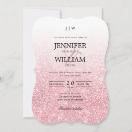 シンプルエレガントウェディングバラ金ゴールドグリッターモノグラム 招待状