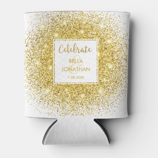 シンプルエレガントウェディング金ゴールドグラムグリッターカスタム 缶クーラー (正面)