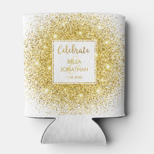 シンプルエレガントウェディング金ゴールドグラムグリッターカスタム 缶クーラー (裏面)