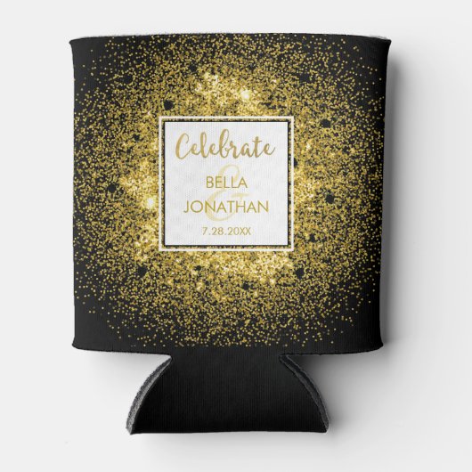 シンプルエレガントウェディング金ゴールドグラムグリッターカスタムCa 缶クーラー (正面)