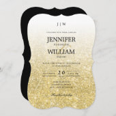 シンプルエレガントウェディング金ゴールドグリッターモノグラム 招待状 (正面/裏面)