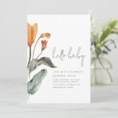 シンプルエレガントオレンジ花赤ちゃんシャワー招待状 招待状 (スタンド正面)