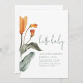 シンプルエレガントオレンジ花赤ちゃんシャワー招待状 招待状 (正面/裏面)