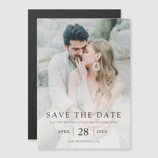 シンプルエレガントカスタム写真の日付を保存 マグネット招待状 (正面/裏面)