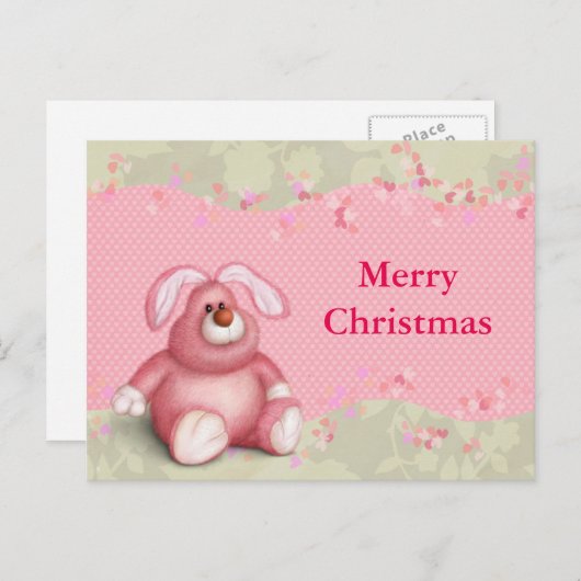 シンプルエレガントキッズテディピンクメリークリスマス シーズンポストカード (正面/裏面)