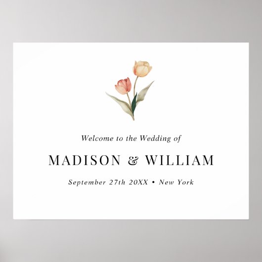 シンプルエレガントクラシックチューリップ結婚ズウェルカムサイン ポスター (正面)