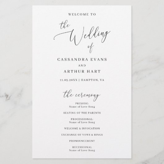 シンプルエレガントクラシック予算結婚式 プログラム チラシ (正面)