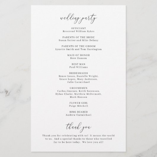 シンプルエレガントクラシック予算結婚式 プログラム チラシ (裏面)