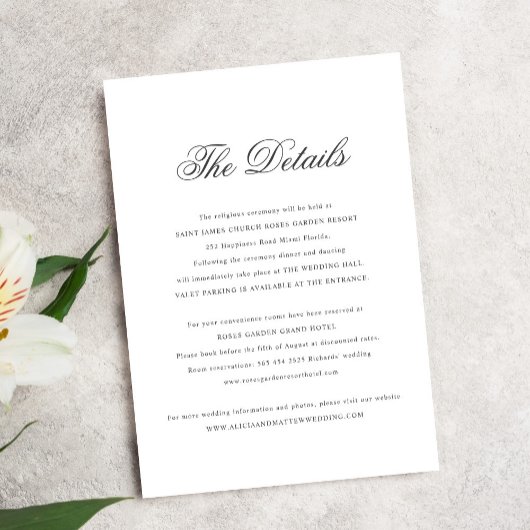 シンプルエレガントクラシック結婚詳細 エンクロージャーカード