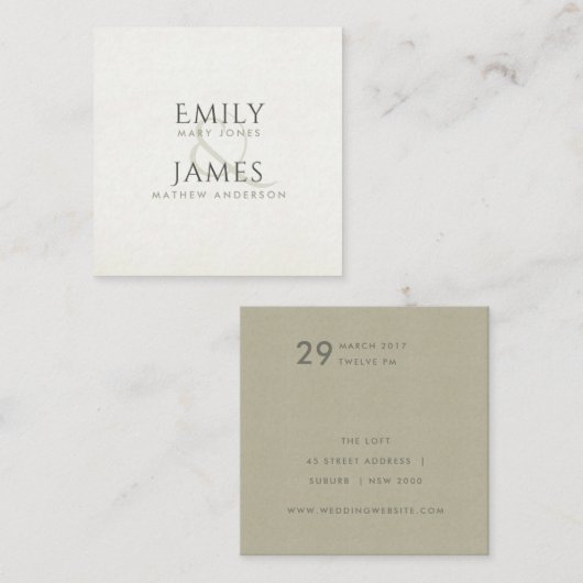 シンプルエレガントクラフト白タイポグラフィ結婚ズ スクエア名刺 (正面/裏面)