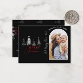 シンプルエレガントクリスマスのミニファミリーフォトブラック ノートカード (正面/裏面インサイチュ)