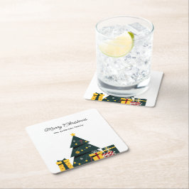 シンプルエレガントクリスマスツリー スクエアペーパーコースター