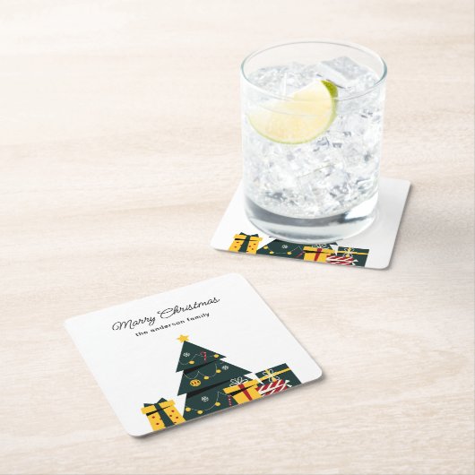 シンプルエレガントクリスマスツリー スクエアペーパーコースター (インサイチュ)