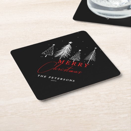 シンプルエレガントクリスマスパイン |黒 ペーパーコースター (アングル)