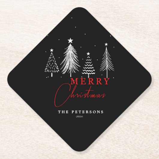 シンプルエレガントクリスマスパイン |黒 ペーパーコースター