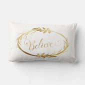 シンプルエレガントクリスマスリース信じ金ゴールド白 ランバークッション (裏面)