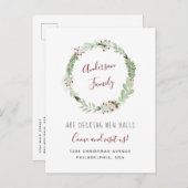 シンプルエレガントクリスマスリース書道移動 案内ポストカード (正面/裏面)