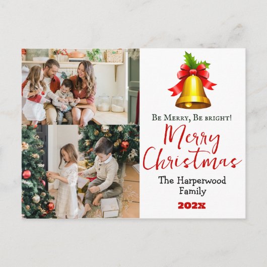 シンプルエレガントクリスマス家族の写真コラージュ シーズンポストカード (正面)