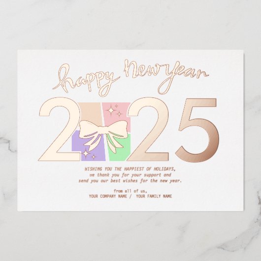 シンプルエレガントクリスマス新年ギフトボックスボウ 箔シーズンカード (正面)