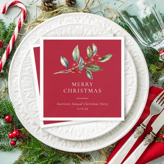 シンプルエレガントクリスマス水彩植物学 スタンダードカクテルナプキン