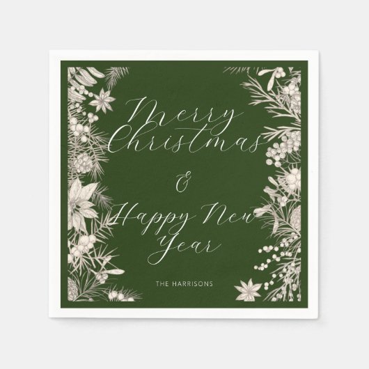 シンプルエレガントクリスマス水彩植物学 スタンダードカクテルナプキン (正面)