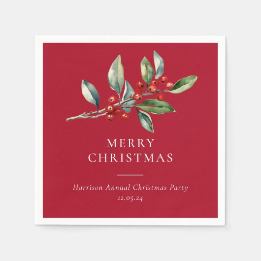 シンプルエレガントクリスマス水彩植物学 スタンダードカクテルナプキン (正面)