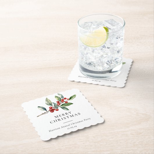 シンプルエレガントクリスマス水彩植物学 ペーパーコースター (インサイチュ)