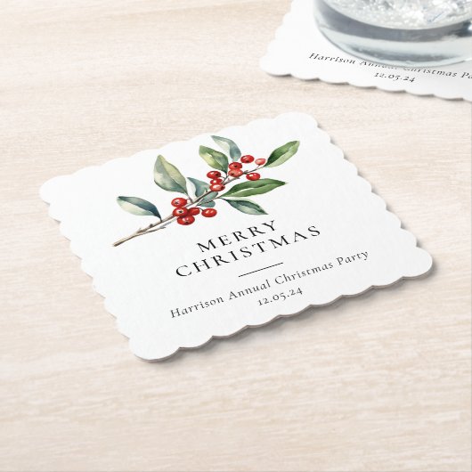 シンプルエレガントクリスマス水彩植物学 ペーパーコースター (アングル)