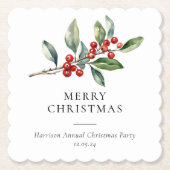 シンプルエレガントクリスマス水彩植物学 ペーパーコースター (正面)