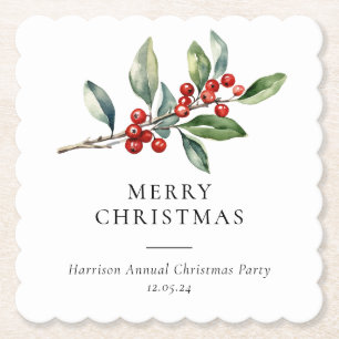 シンプルエレガントクリスマス水彩植物学 ペーパーコースター