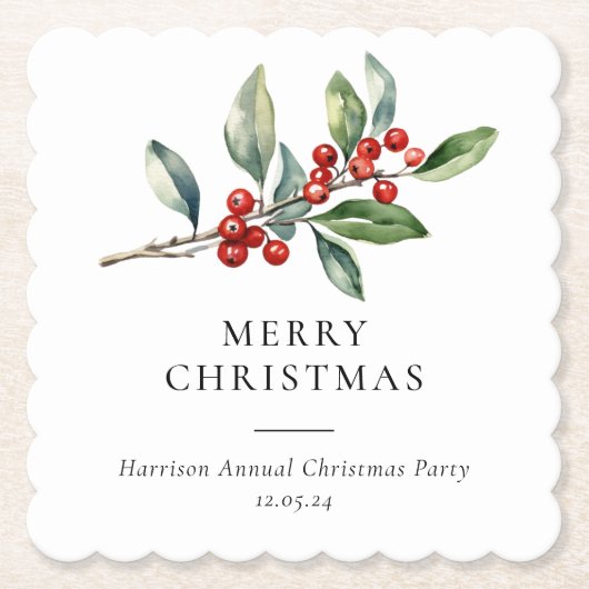 シンプルエレガントクリスマス水彩植物学 ペーパーコースター (正面)