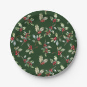 シンプルエレガントクリスマス水彩植物学 ペーパープレート (正面)
