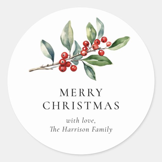 シンプルエレガントクリスマス水彩植物学 ラウンドシール (正面)