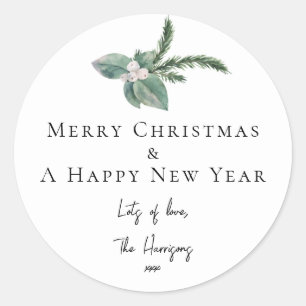 シンプルエレガントクリスマス水彩植物学 ラウンドシール