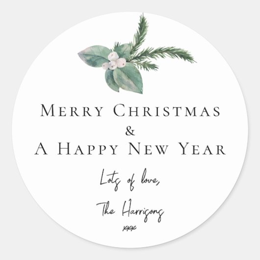 シンプルエレガントクリスマス水彩植物学 ラウンドシール (正面)