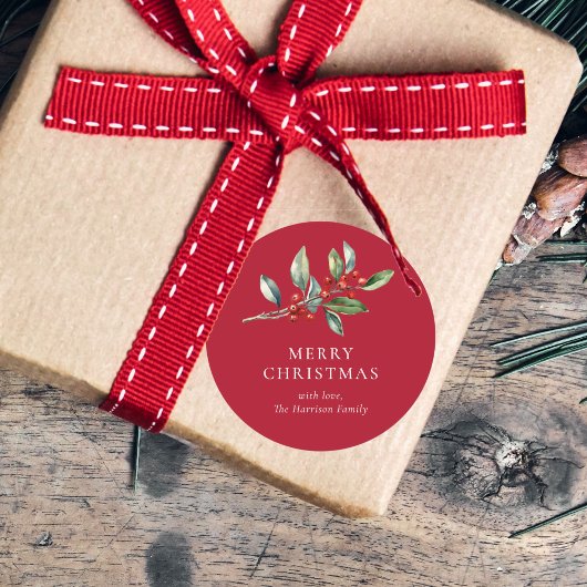 シンプルエレガントクリスマス水彩植物学 ラウンドシール