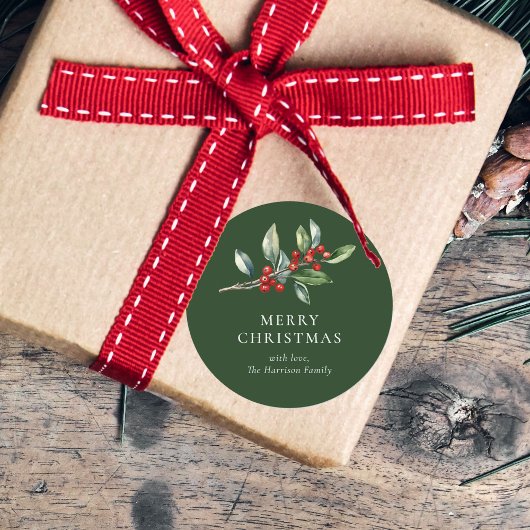 シンプルエレガントクリスマス水彩植物学 ラウンドシール