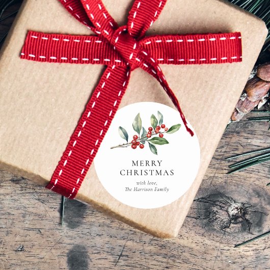 シンプルエレガントクリスマス水彩植物学 ラウンドシール