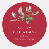 シンプルエレガントクリスマス水彩植物学 ラウンドシール (正面)