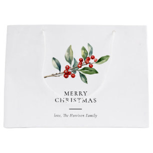 シンプルエレガントクリスマス水彩植物学 ラージペーパーバッグ
