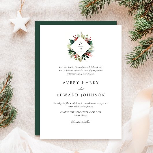 シンプルエレガントクリスマス結婚の 招待状